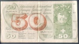 50 Franken Banknote Schweizerische Nationalbank 1974 schön