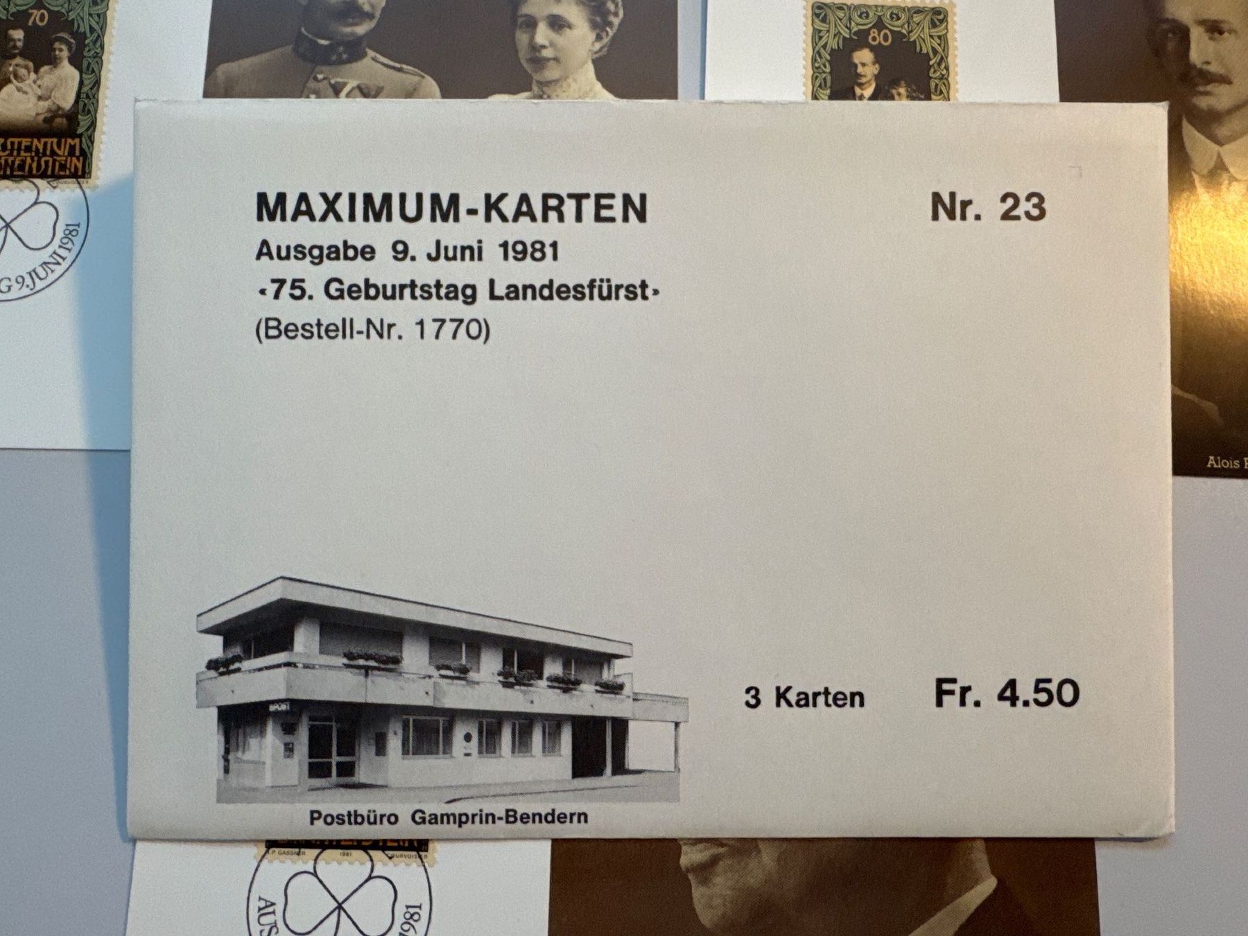 Tutti i francobolli: Maximum Karten 1981 75. Geburtstag Landesfürst – Usato da Küssnacht am Rigi venduto da POSTOMASTER 1