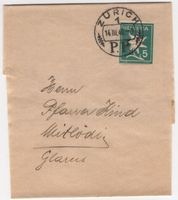 seltener P.P. Stempel von ZÜRICH auf Streifband nach MITLÖDI