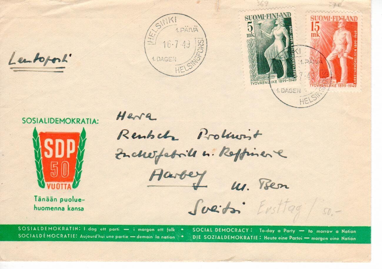 Tutti i francobolli: Brief, Finnland 1949 – Usato da Wolhusen venduto da Curver9