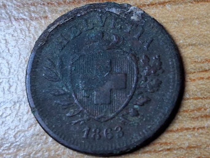 Alle Münzen: 1 Rappen 1863 - SELTEN! – Gebraucht aus Münchenstein von purbach1 2