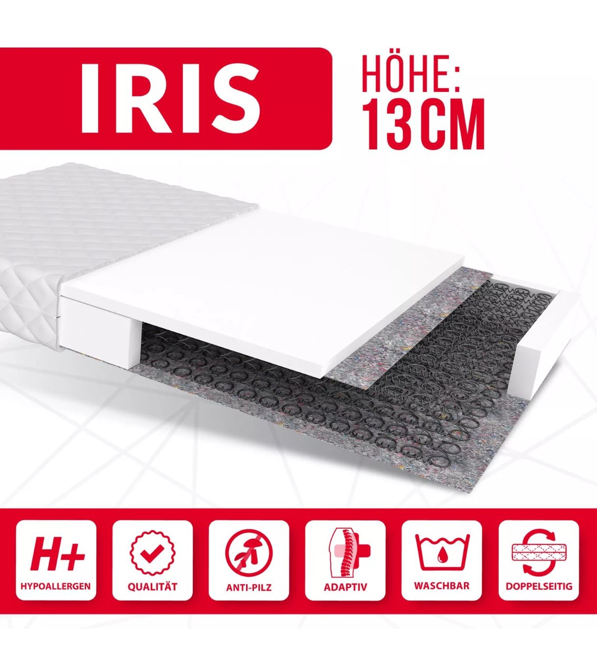 Matratzen: Matratze IRIS H3 Bonell - 13cm - 90x180 – Neu und originalverpackt aus Amriswil von JaJa-Express