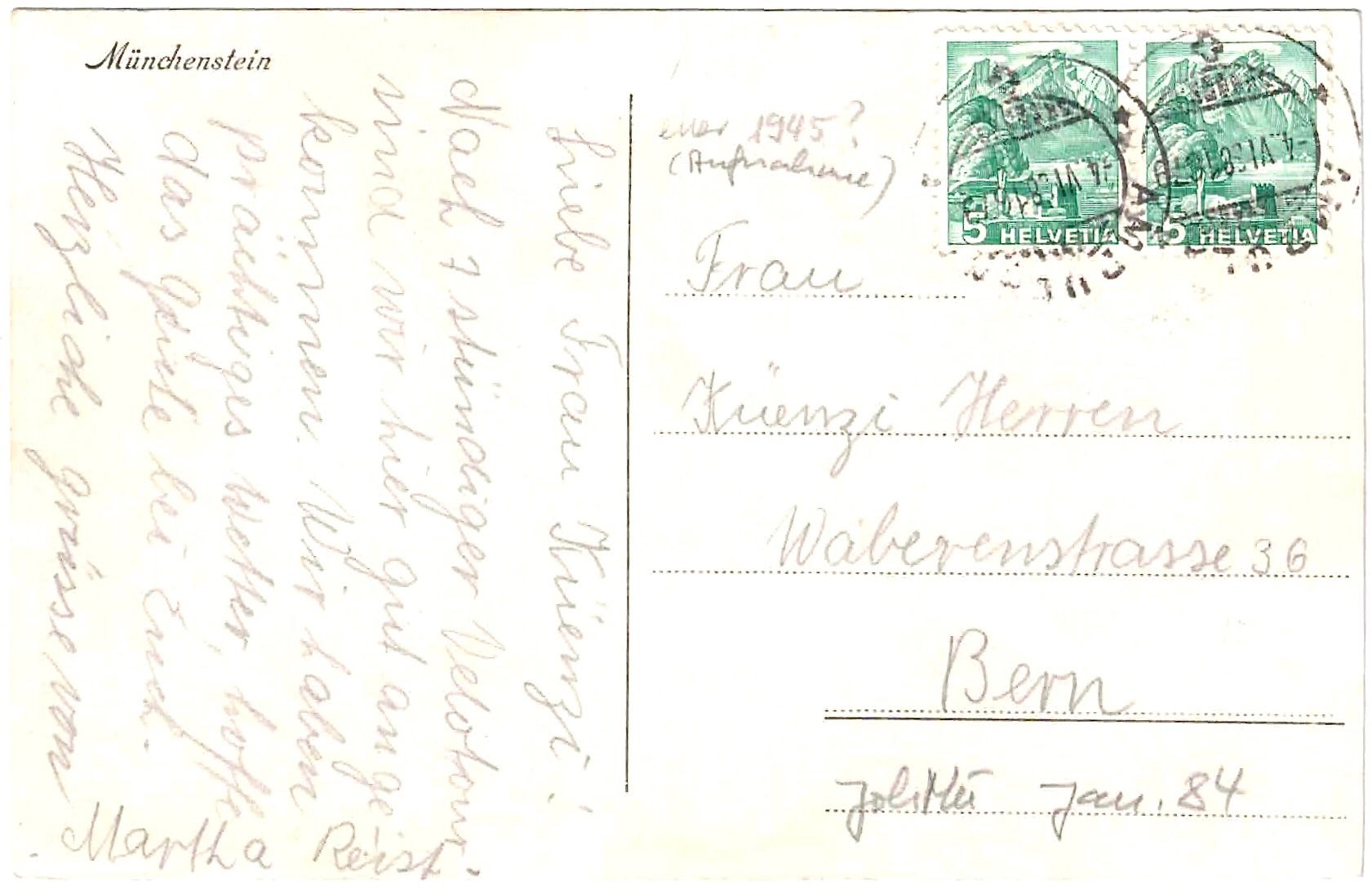 Cartoline postali: MÜNCHENSTEIN ins Dorf ca. 1930 (BL) – Usato da Oberdorf BL venduto da Hopfehuepfer 2