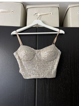 Bustier Top mit Pailletten silberfarben Grösse S neuwertig