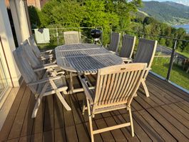 Talaso Premium Teak-Gartenset (180-240x120cm) + 8 Hochlehner
