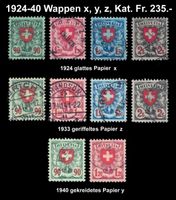1924-40 Wappen Vollstempel x, y, z, Kat. Fr. 235.-