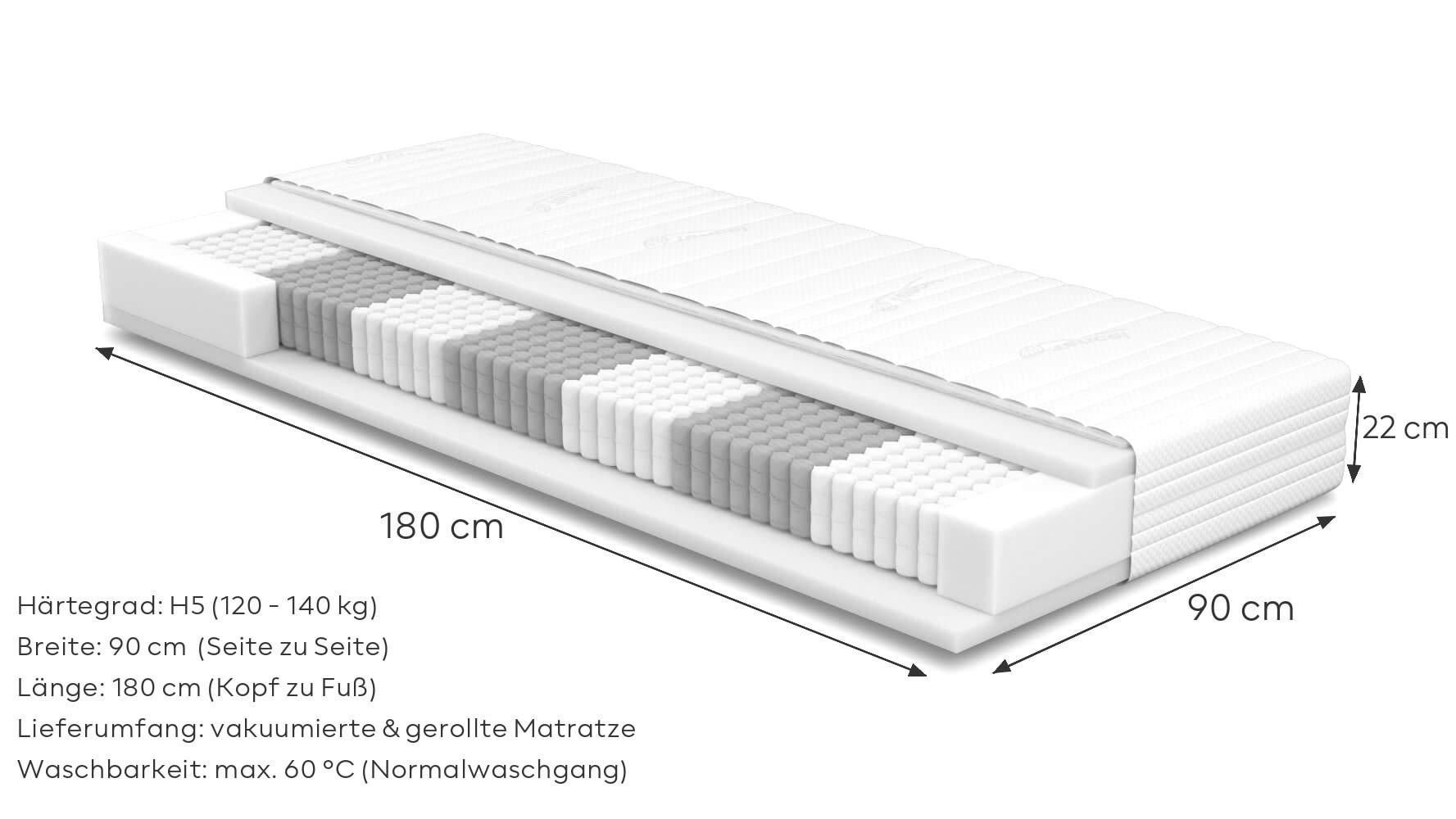 Materassi: SERA H5 Taschenfederkernmatratze 90x180 – Nuovo e nell'imballaggio originale da Bottighofen venduto da zaap 5