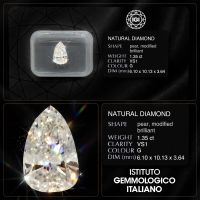 Natur Diamant Tropfen Pear 1,35 CT G-VS1 IGI Zertifikat Nr.