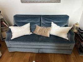 Misty Blue Vintage Sofa aus Samt 160x80