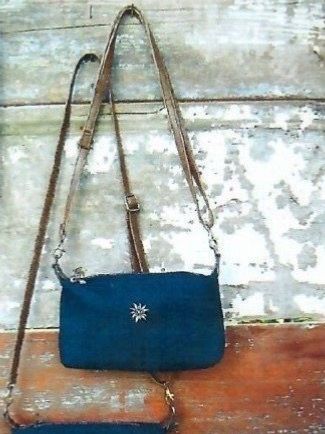 Tasche Filz schwarz Riemen Kunstleder braun Metall Edelweiss