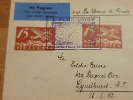 Schweizer Flugbrief Flugpost briefmarken n USA Rutherford 26