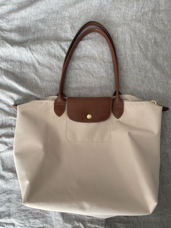 Longchamp Le Pliage Tote Bag Beige Leder Guter Zustand