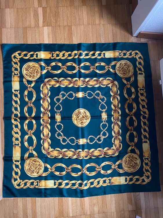 Super Foulard Carré Michelangelo Vintage 80 - Tons Jaune Orange Mauve Blanc Bleu, Neuf