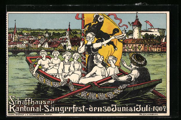 Cartoline postali: Schaffhausen, Kantonal Sängerfest 1907, – Usato da Berlin venduto da bartko-reher