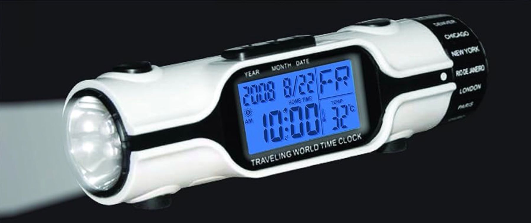 Sveglie: Flashlight LED Digital World Time Travel Alarm Clock Thermo – Nuovo e nell'imballaggio originale da Genève venduto da Murmurs 2