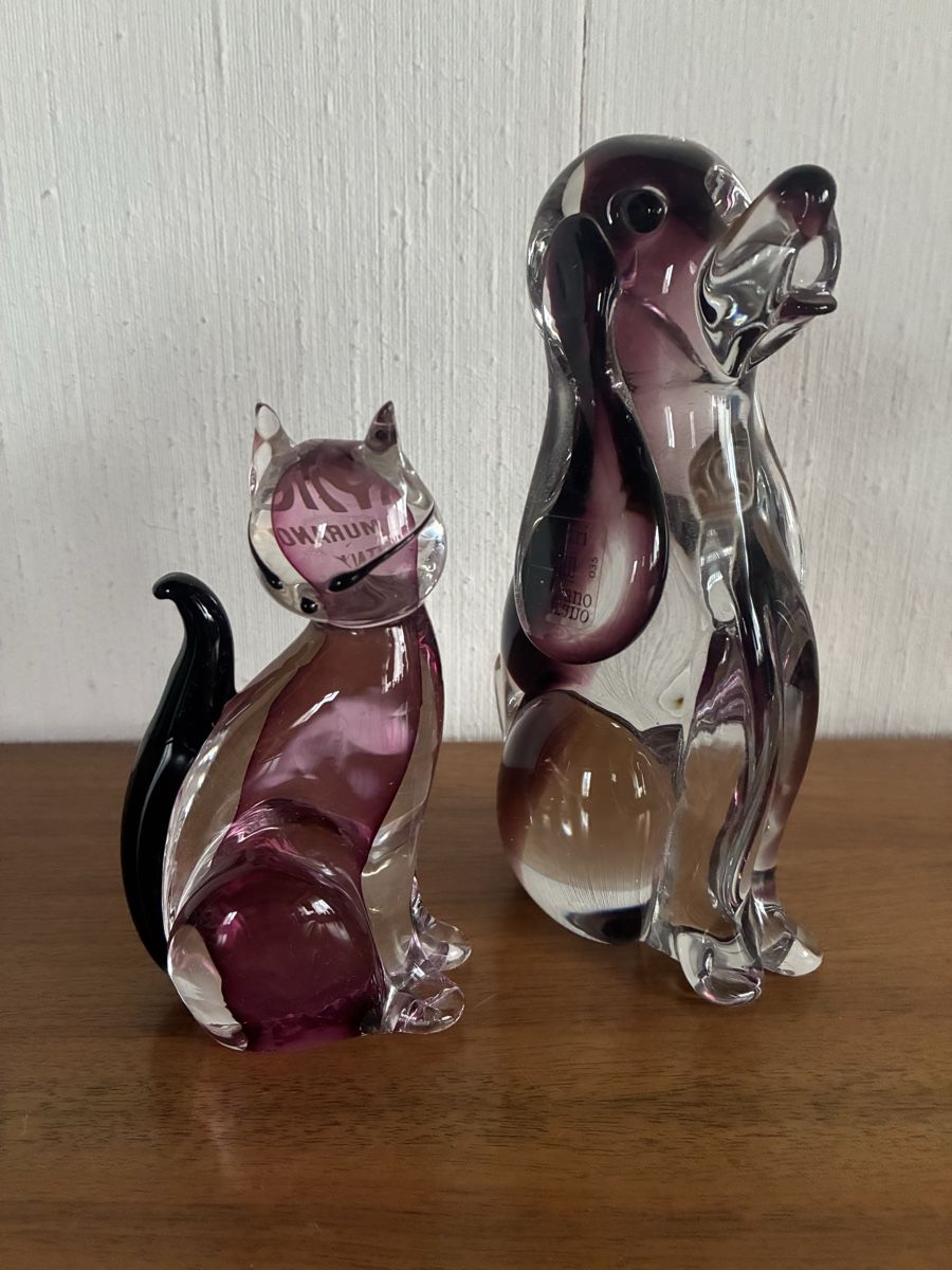 Murano Statuette: Murano Hund und Katze Vintage Design Glas Objekte – Usato da schönenwerd venduto da quartier9