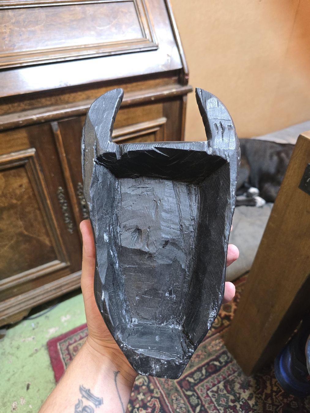 Internationale Kunst: Afrikanische Deko Maske Holz schwarz Hörner (T3) – Gebraucht aus Rorschach von TimelessTrading 1