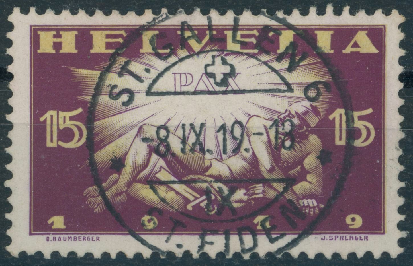 Tutti i francobolli: 1919 - Friedensmarken PAX - Voll Stempel – Usato da Schindellegi venduto da leecollect