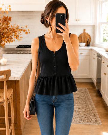 Lady Blush Damen Top Schwarz mit Spitze & Volant