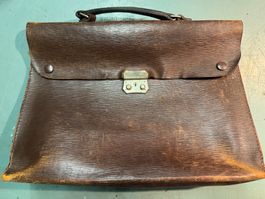 Serviette en cuir marron, porte documents, vintage