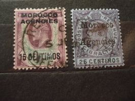2 alte Marken Grossbritannien, Überdruck Morocco Agencies