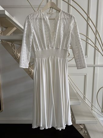 Maje Dress White Size 1 Lace Details Shirred Waist