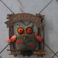 Deko Eule mit Willkommensschild neu