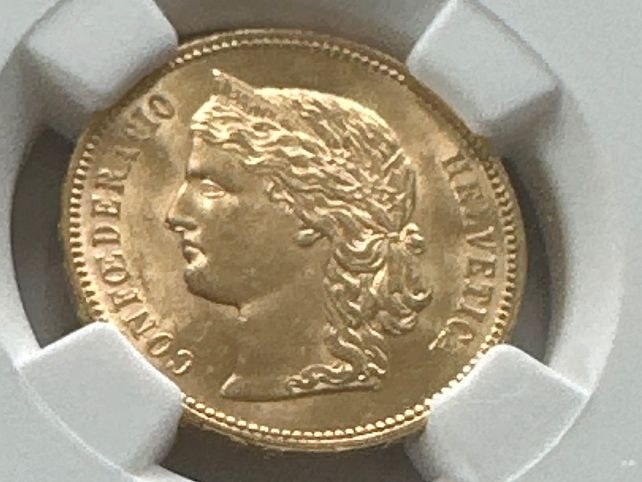 Alle Münzen: 1889B Helvetia, G20F, MS62, stgl – Gebraucht aus Erlach von gubbe1