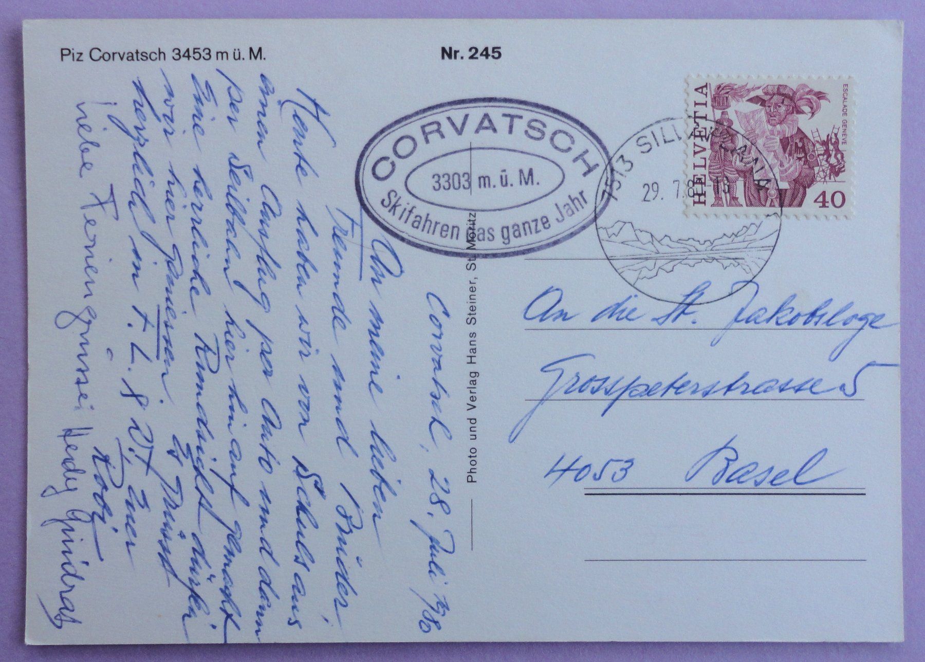 Cartoline postali: Piz Corvatsch 3453 m ü.M. – Usato da Fétigny venduto da Billy2miny 1