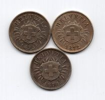 (1095) Schweiz, 3 x 5 Rappen, 1873/74/72, vz