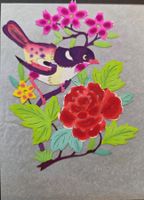 Orig. Scherenschnitt Vogel auf Blüte, handgemacht, Vintage