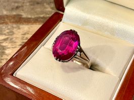VINTAGE RING SILBER 875 RUBIN, USSR, 70-ER, GR.56