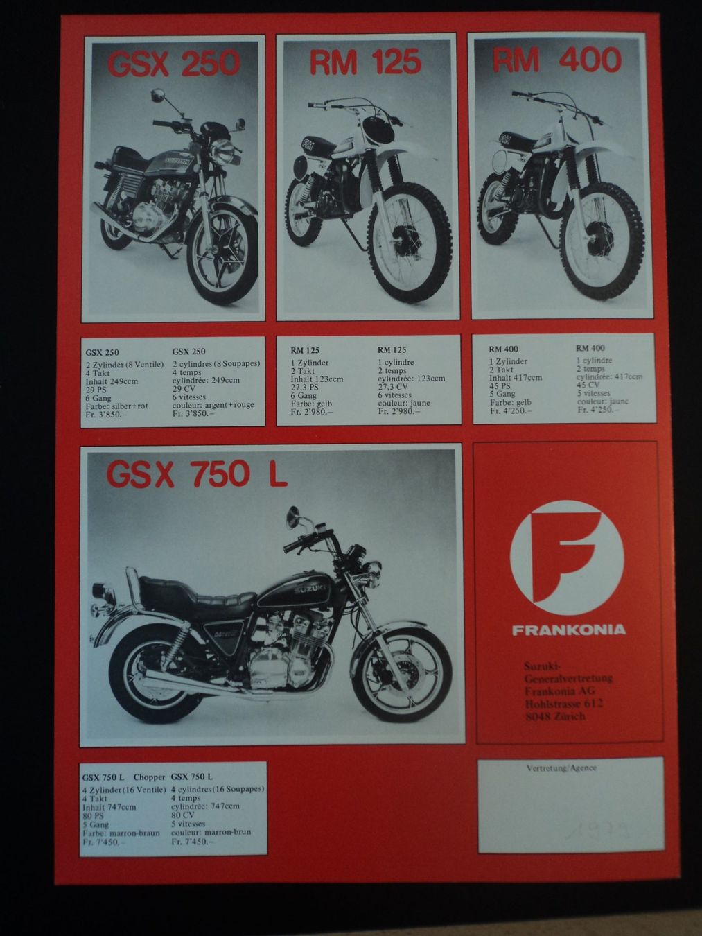 Dokumente: Prospekt Suzuki GSX 1100 1979 – Gebraucht aus Schwarzenburg von modelCARama 3