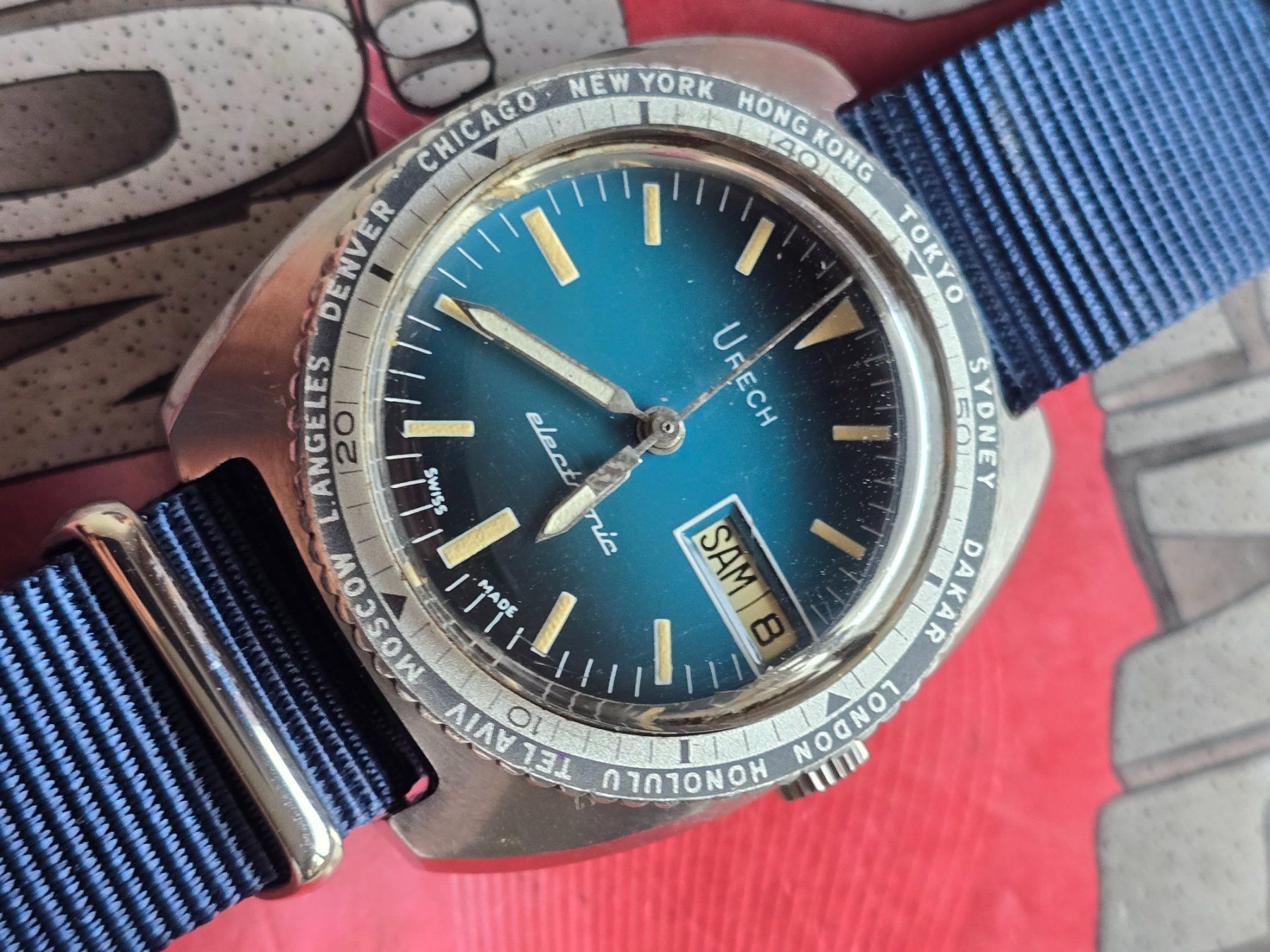 Uhren: 324 Urech Electronic  Day Date Worldtimer Wunderschoen – Gebraucht aus Muri AG von Corredor