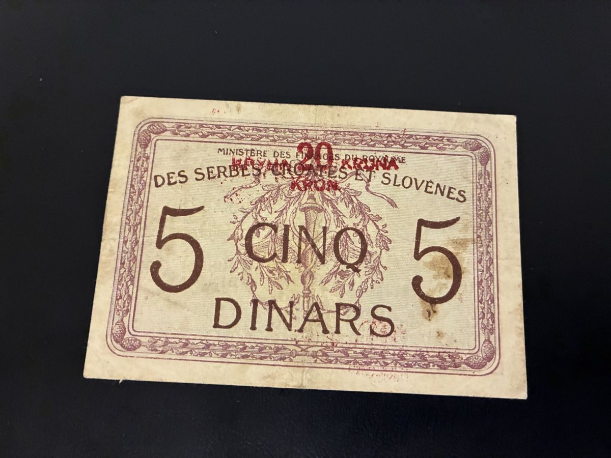 Billets de banque: 5 dinara / 20 kruna, 1919 – D'occasion à Dällikon par Woldbanknoten 2