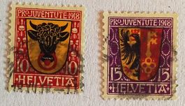 A209) J10,11 Pro Juventute 1918 Wappen Uri, Genf Kt. 50.-