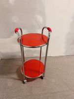 Vintage Servierwagen Teewagen, Chrom/Glas rot, 60er Jahre
