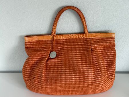 FURLA Handtasche, Leder, Orange, Krokodilprägung