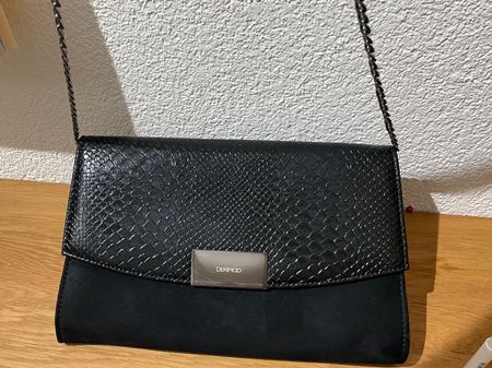 DeriMod Handtasche schwarz Kroko Optik Leder wie neu