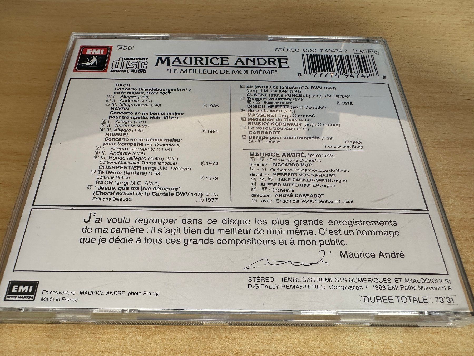 CD: A2 Maurice André – "Le Meilleur De Moi-Même" – Usato da Rikon im Tösstal venduto da Alpenmutz 1