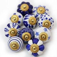 Möbelknopf- 10 Stk-Set, Möbelknöpfe Blau Weiß Knäufe Keramik
