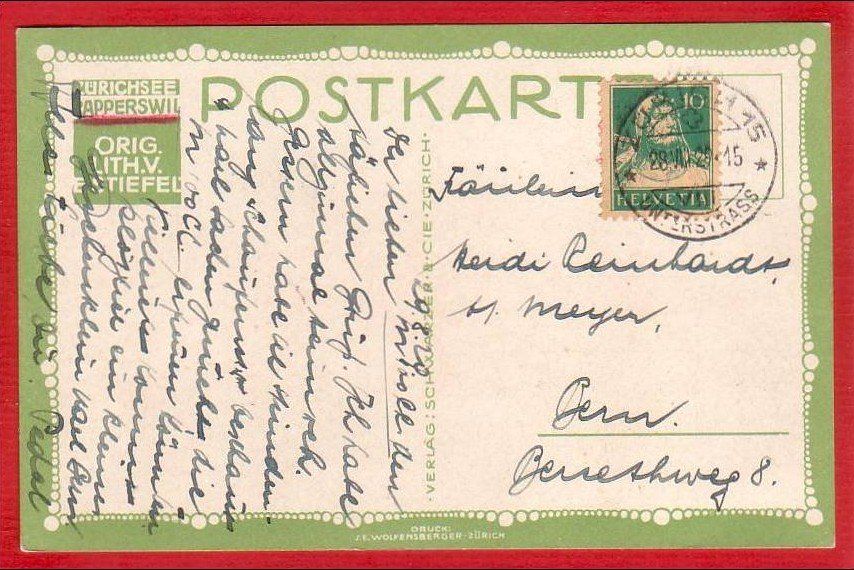 Cartoline postali: RAPPERSWIL, LITHO VON EDUARD STIEFEL ANSICHTSKARTE – Usato da Grüningen venduto da Kartenlaube 1