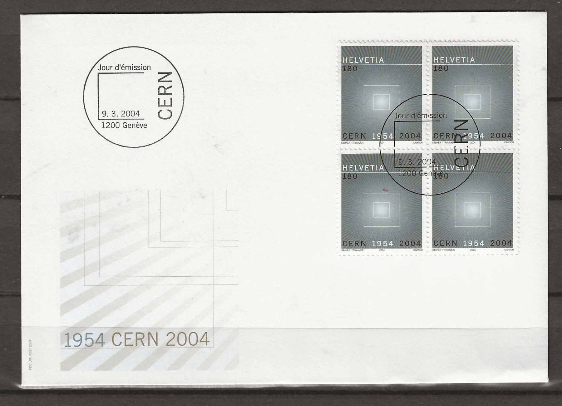 Tutti i francobolli: F1119 - FDC CERN 2004 bloc de quatre – Usato da Trélex venduto da Phil_Albert