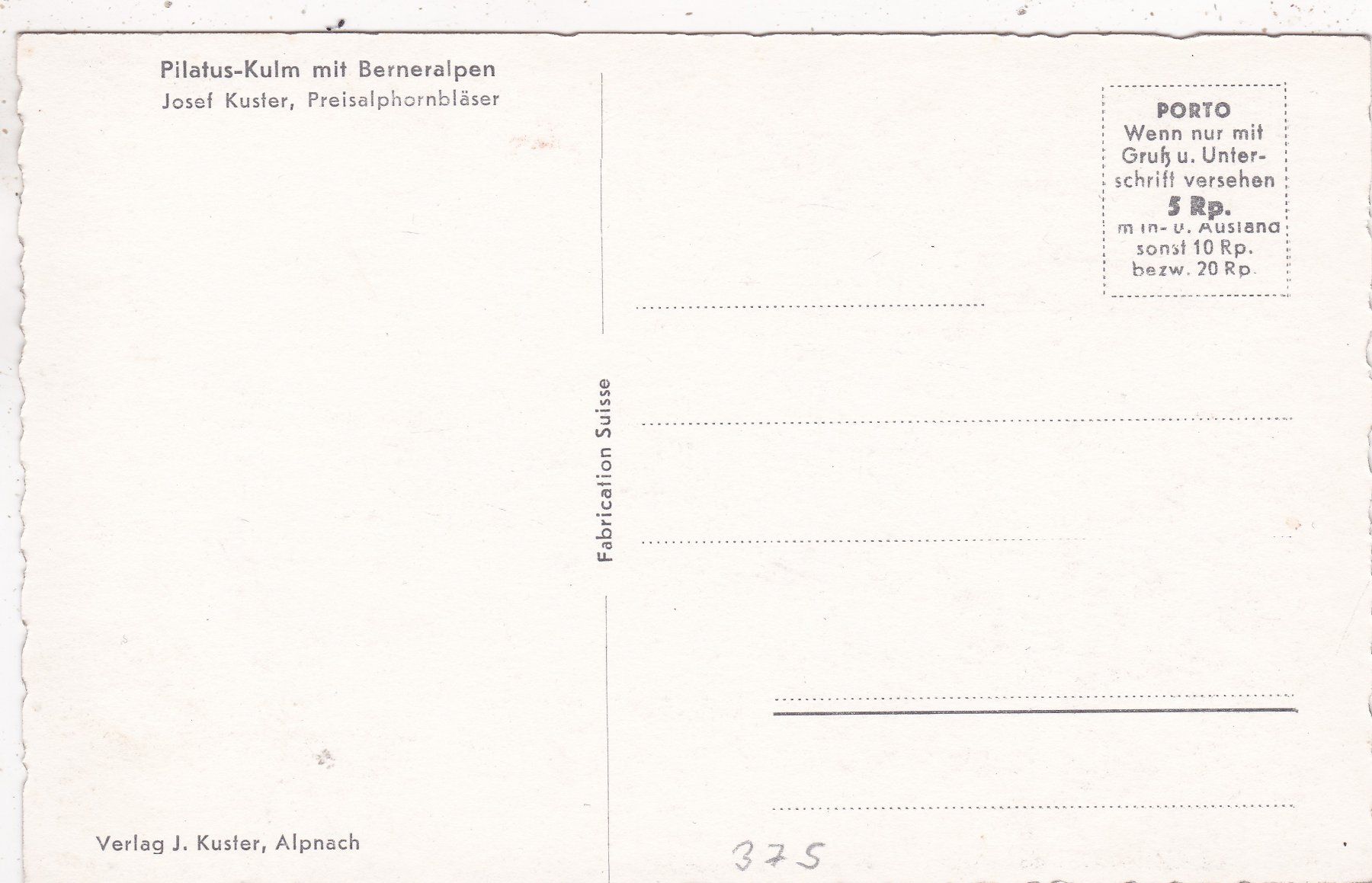 Cartoline postali: Pilatus Kulm Alphornbläser – Usato da Herisau venduto da Lisegrat2008 1