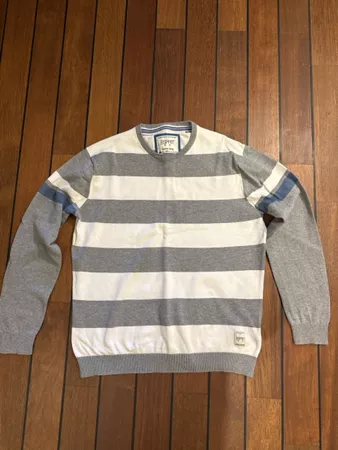 Pull en coton homme Esprit rayé gris et blanc taille M