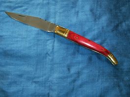 Laguiole Taschenmesser Edelstahl, Schichtholz-Rot, Lederetui