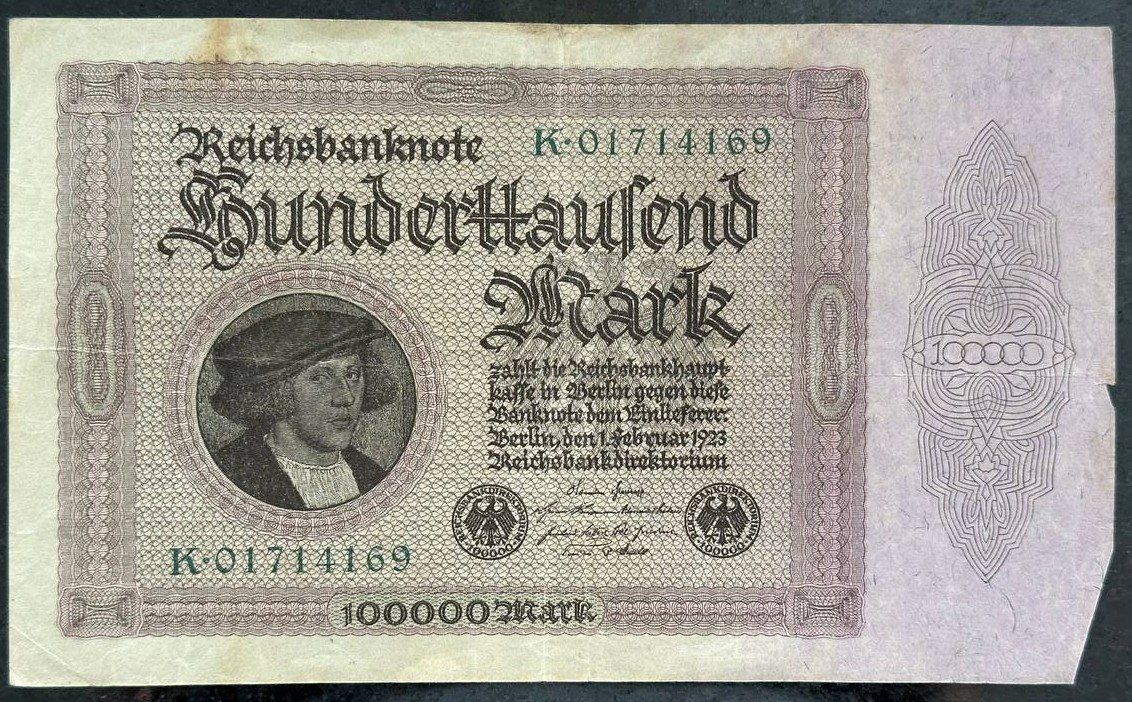Banconote: Reichsbanknote 100'000 Mark, Berlin 1923 – Usato da Beringen venduto da Mantafisch1