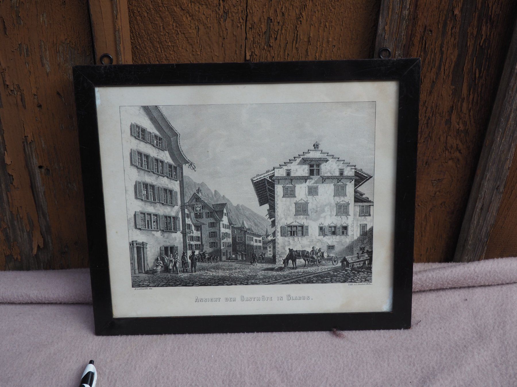 Poster & Bilder: Litho: Ansichten der Gasthöfe in Glarus – Gebraucht aus Schänis von Lobelie1