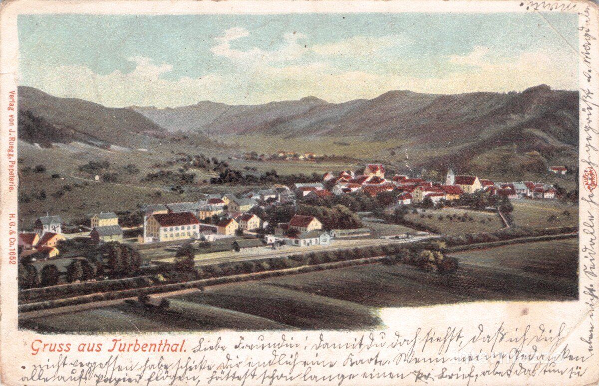 Ansichtskarten: Turbenthal ZH // 1902 Litho Dorf Gruss – Gebraucht aus Basel von intermezzo12