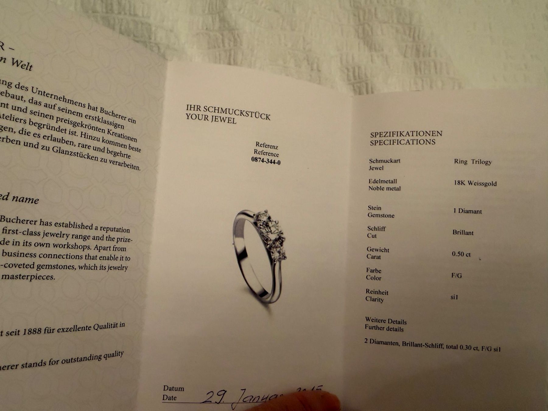 Bucherer Anelli: Bucherer WeissgoldRing Trilogy neu – Usato da Allschwil venduto da Figidindia 1